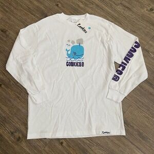 Mens Cookies SF Puff Whale White Spell Out Long Sleeve T Shirt Size‎ Medium M